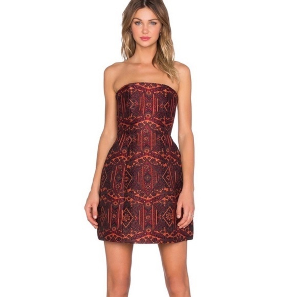 Alice + Olivia Strapless Dress in Red and Black